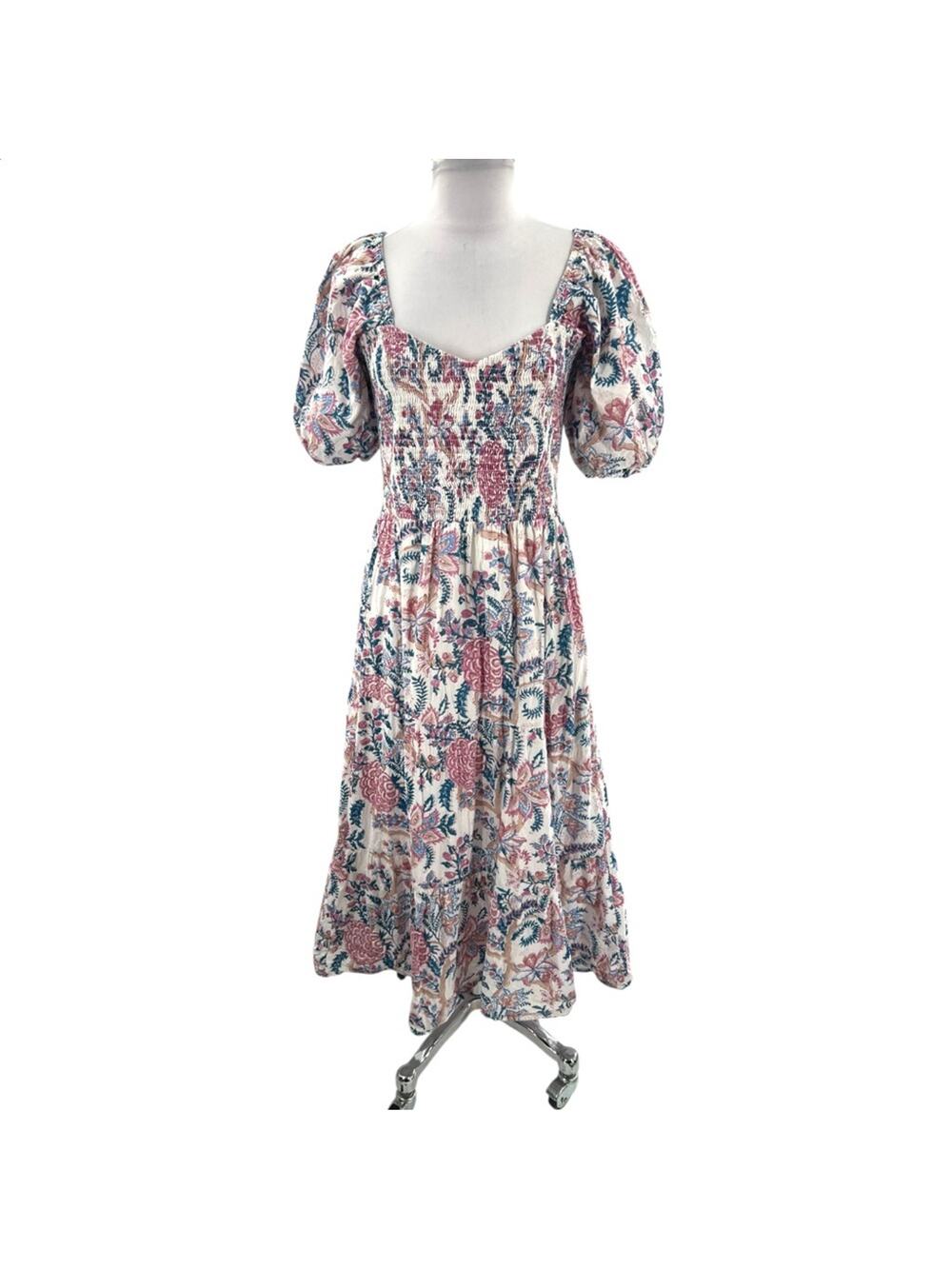 Anna Cate‎ smocked puff sleeve floral print midi dress